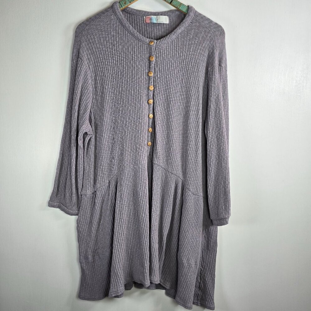 Free People Beach Oversized Assym, Thermal Waffle Knit 3/4 Length Slv Top, Lg - Picture 2 of 7